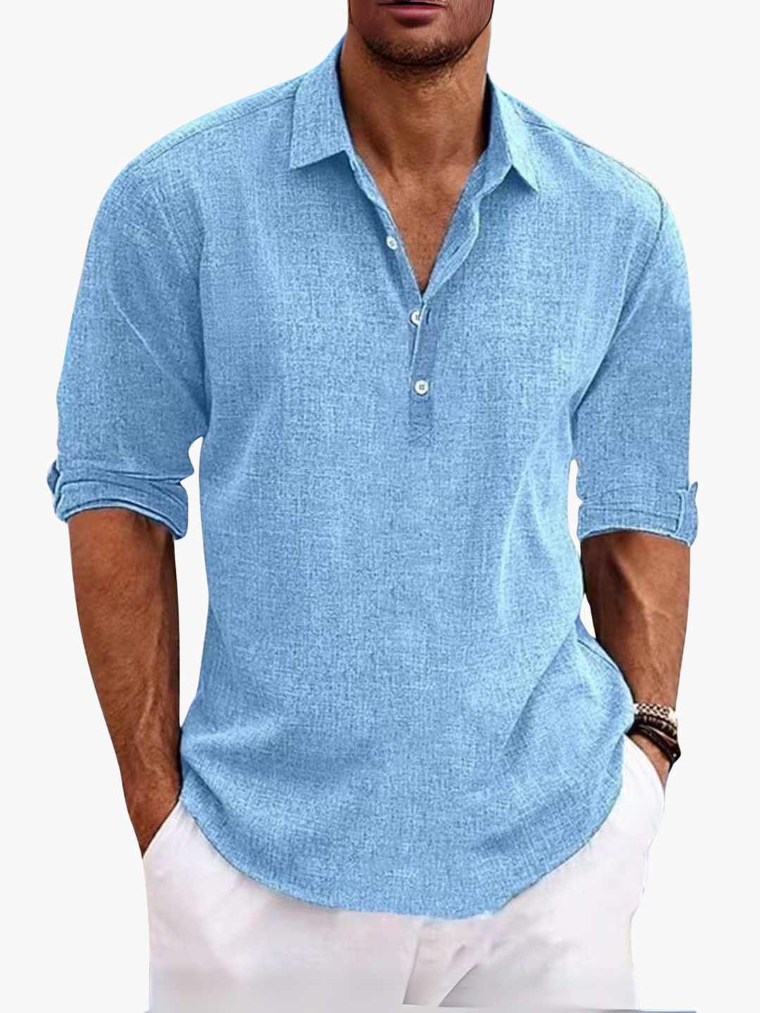 Model in breathable green men's short sleeve polo shirt, embodying relaxed fit summer casual style.