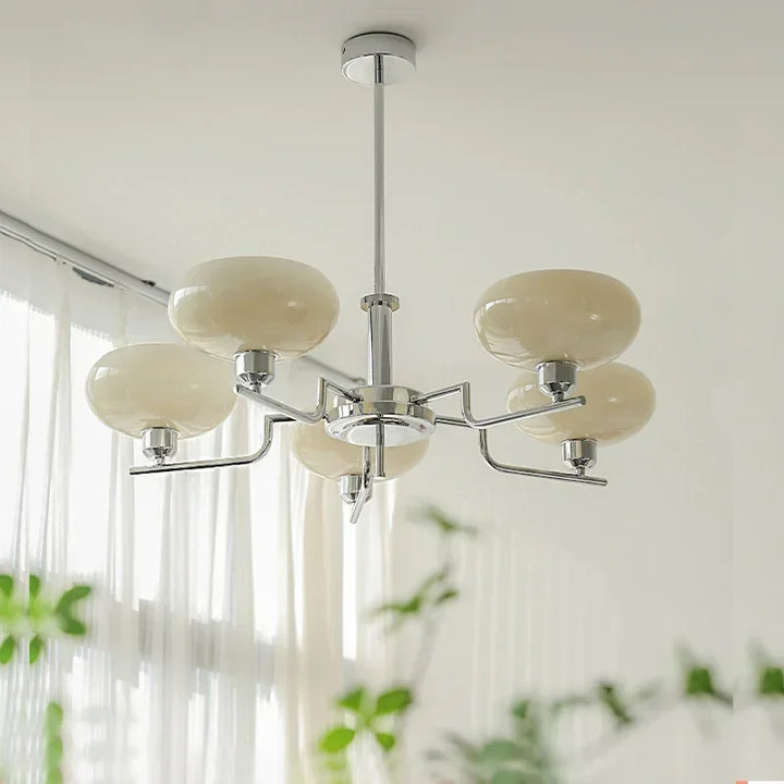 Medieval chandelier with Bauhaus style, featuring elegant details and multiple light fixtures, for home decor.