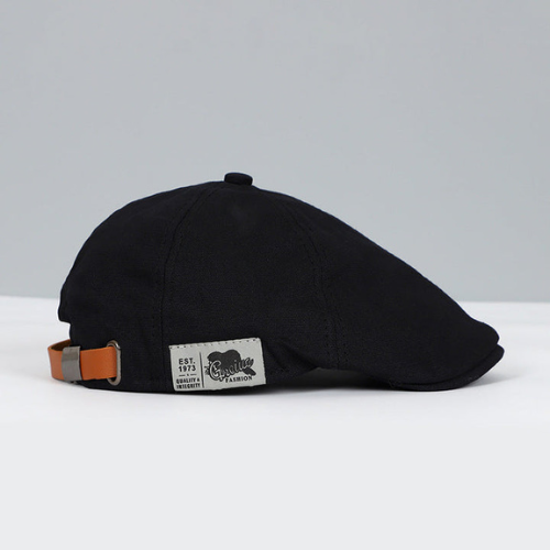 Detailed view of fabric texture on men's elegant adjustable beret hat, emphasizing quality, comfort & style.