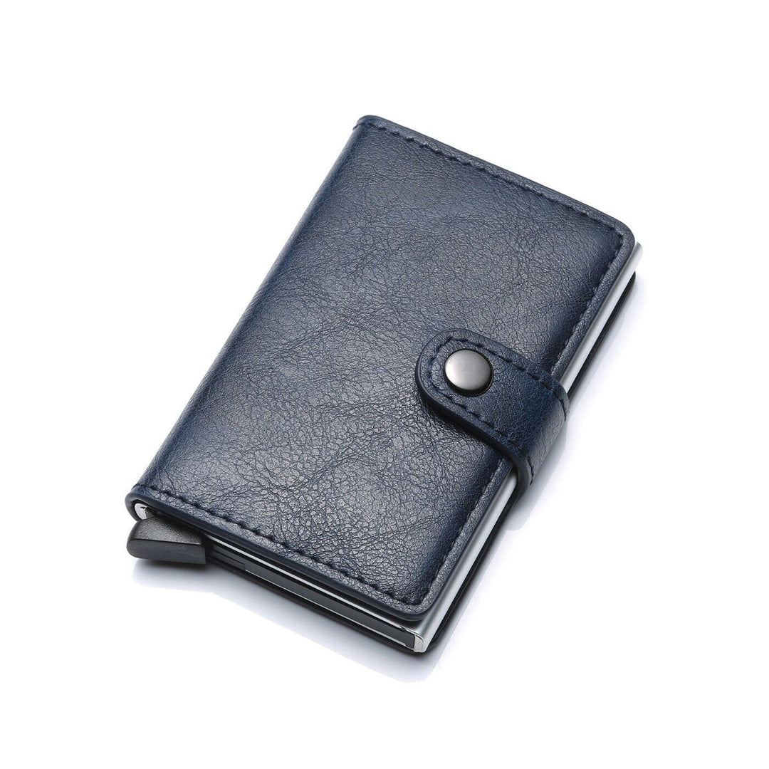 Men's aluminum RFID blocking card holder wallet with money clip.