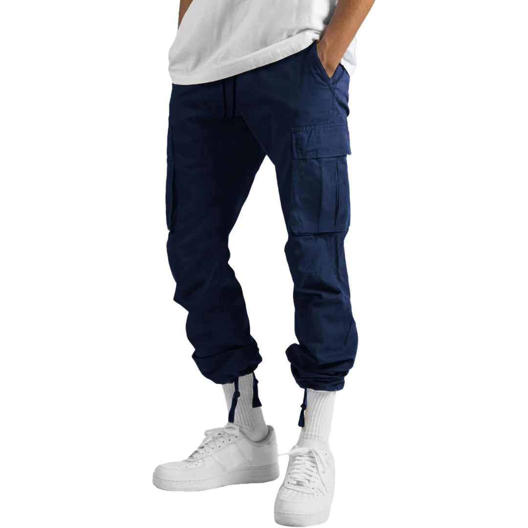 Men's active cargo joggers, cotton blend, elastic waist, comfort fit, everyday versatile pants.
