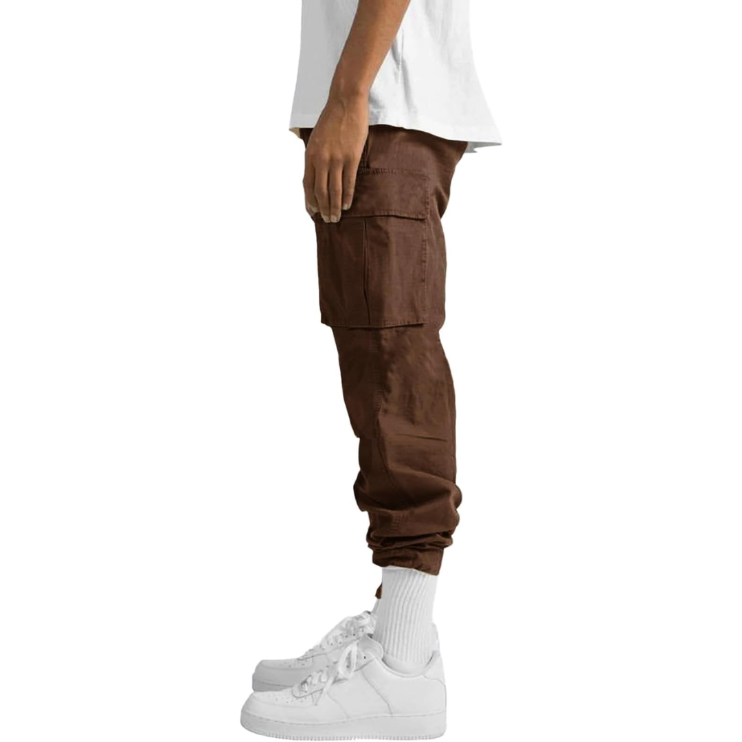 Men's casual cargo joggers, soft cotton, practical pockets, ideal for everyday active wear.