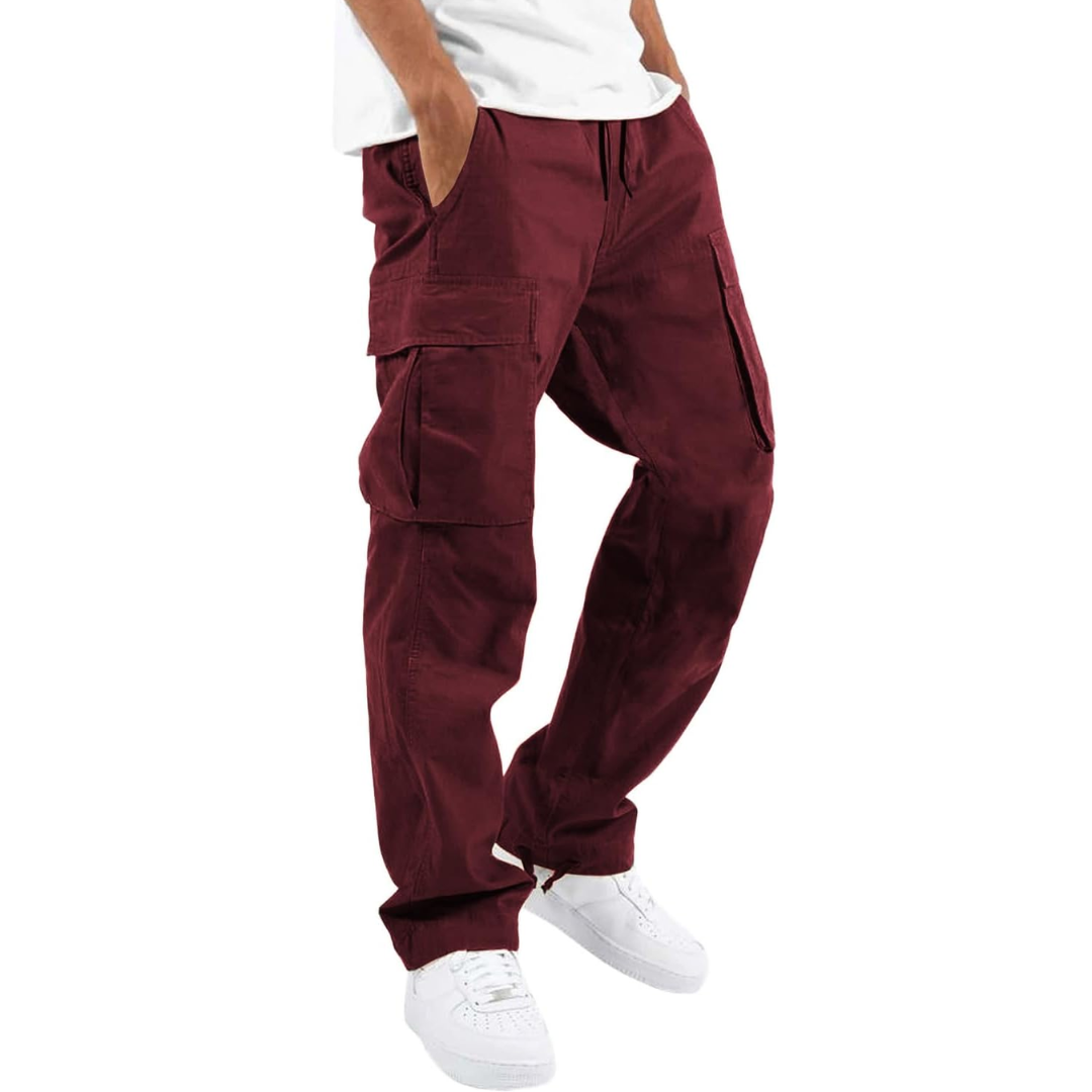 Men's cargo joggers with elastic waist, multiple pockets, ideal for activewear.