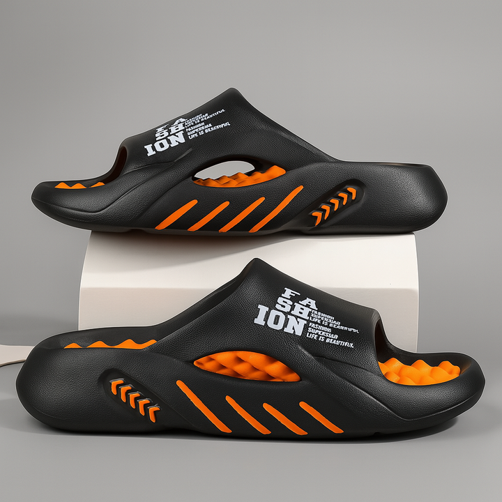 Ergonomic men's arch support slide sandals, providing all-day comfort for casual daily wear. Stylish summer footwear.