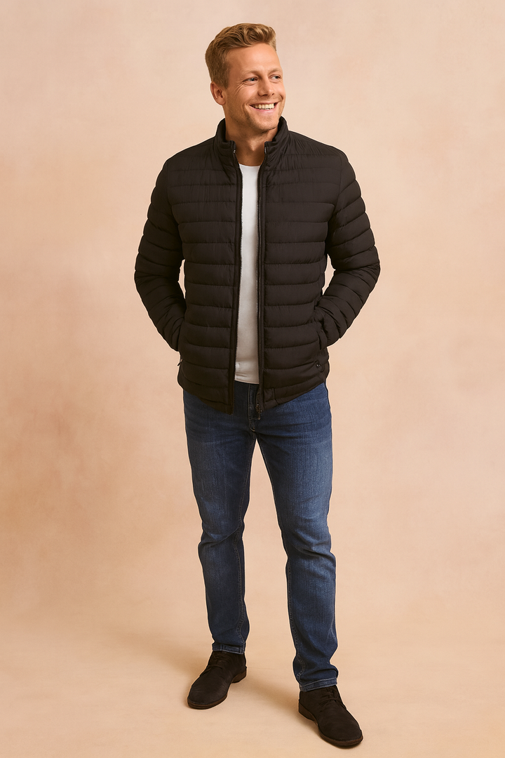 Stylish men's quilted puffer jacket, perfect casual winter outerwear for extreme cold. Durable & warm.
