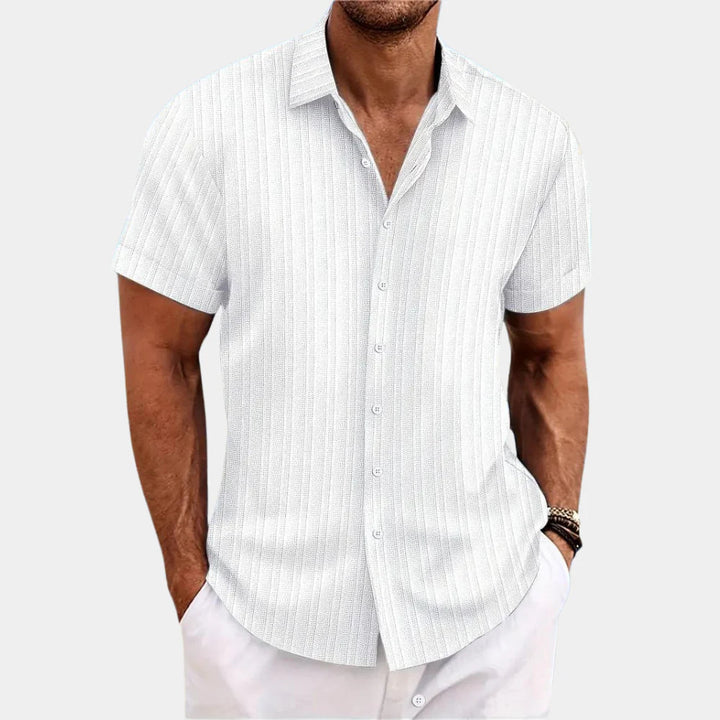 Men's casual button-up shirt, regular fit, short-sleeve, breathable and comfortable for summer fashion.