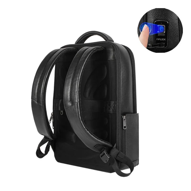 Secure men's anti-theft laptop backpack with fingerprint lock, perfect for business professionals and daily commute.