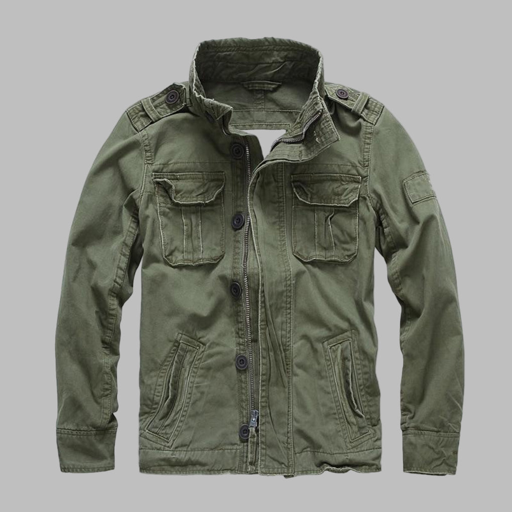 Stylish men's military style camouflage jacket. Durable outerwear perfect for casual everyday wear & outdoor adventures.