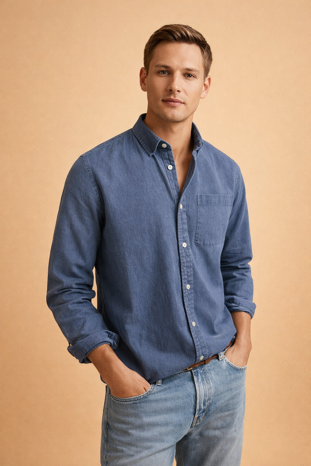 Everyday men's long-sleeve casual button-down shirt. Smart casual, modern & comfortable for versatile men's style.