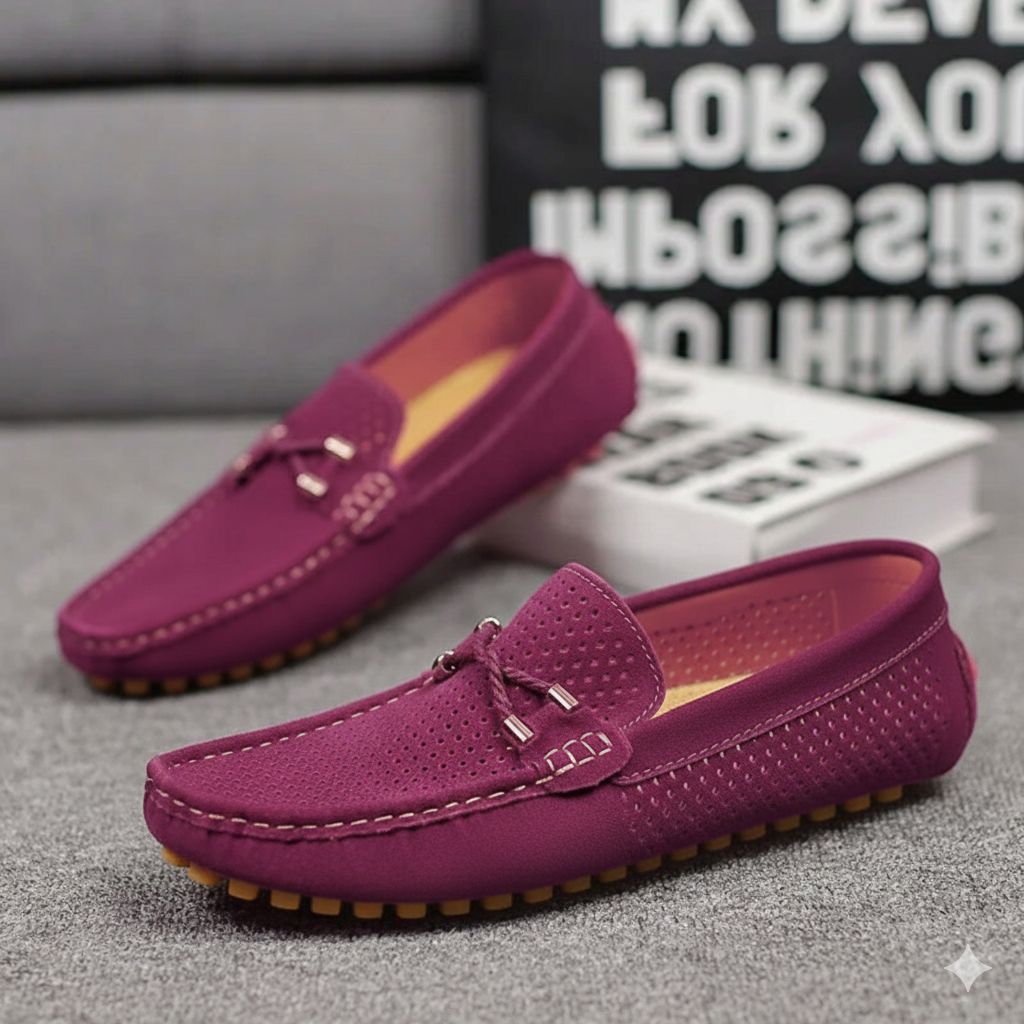Man wearing men's casual slip-on loafers, showcasing effortless style for a comfortable everyday look.