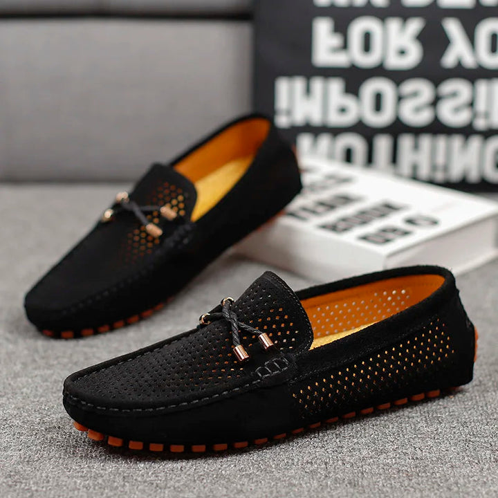 Burgundy men's slip-on loafers. Effortless style & comfort for smart casual outfits and versatile everyday wear.