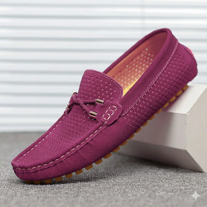 Top view of men's casual loafers, showing slip-on design & classic lines. Comfortable and versatile footwear.