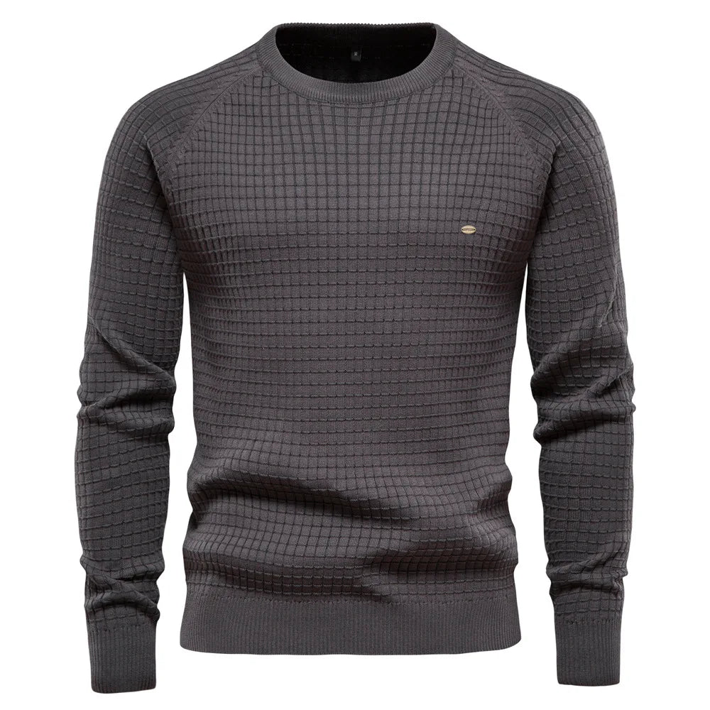Back view of a man wearing a classic Felix crewneck sweater. Comfortable & stylish men's winter fashion pullover.