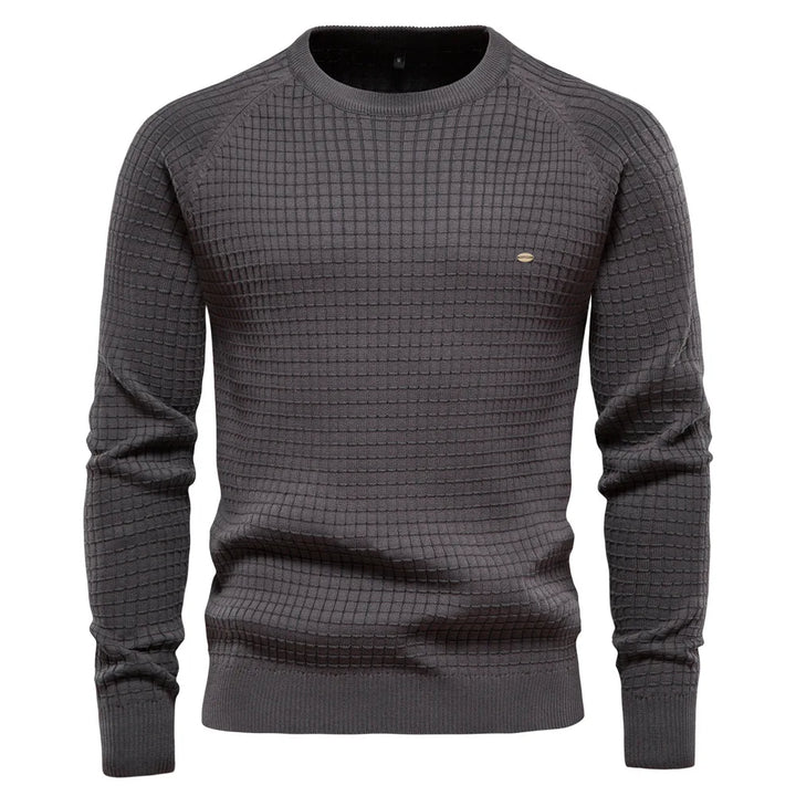 Back view of a man wearing a classic Felix crewneck sweater. Comfortable & stylish men's winter fashion pullover.