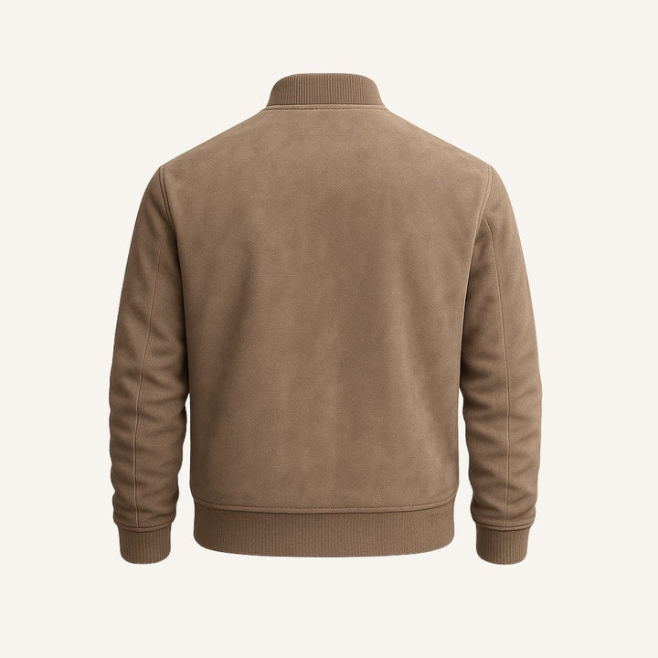 Premium men's suede fall jacket with ribbed cuffs & full zip. Ideal casual winter outerwear.