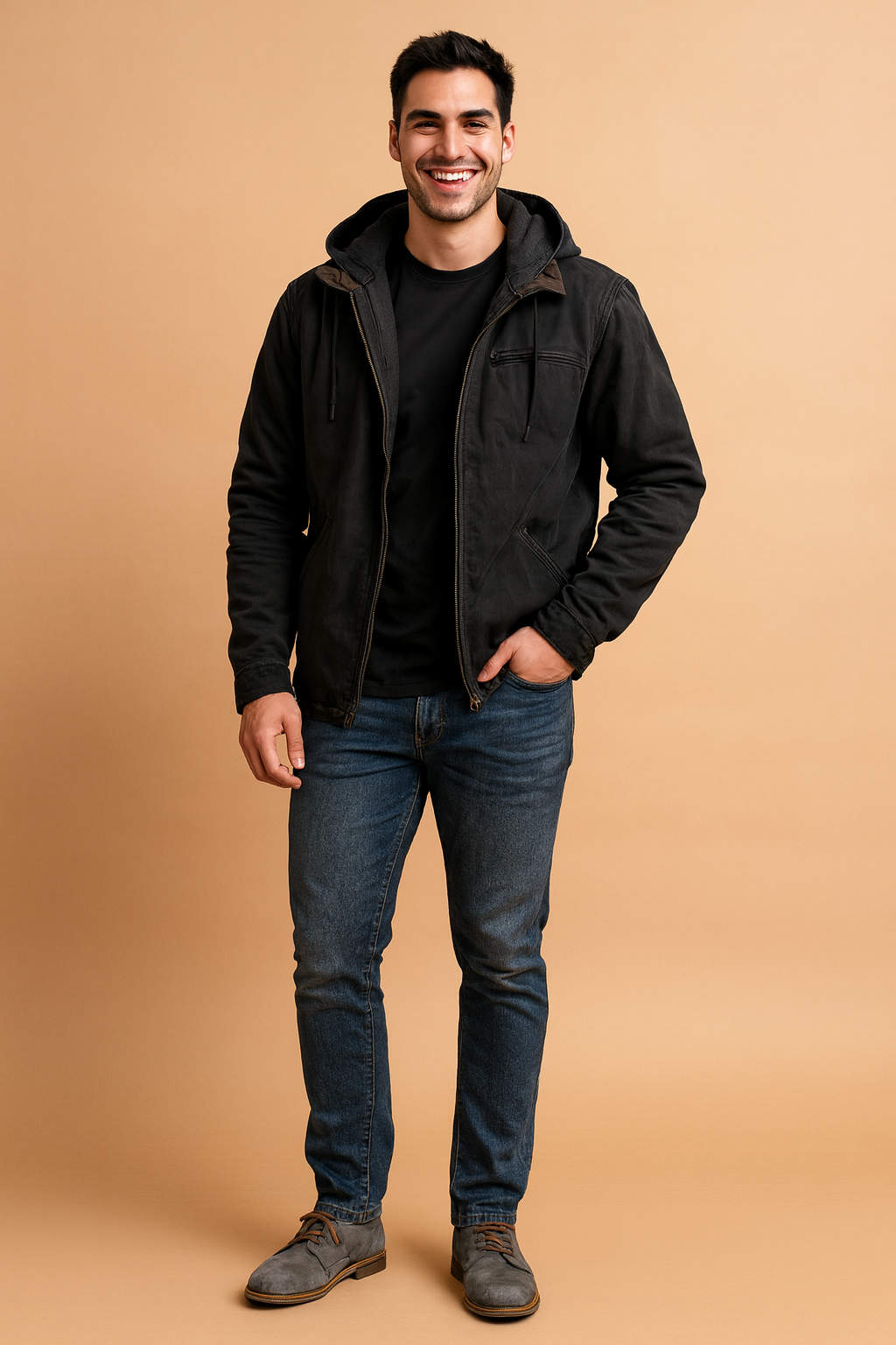 Durable men's classic hooded winter jacket, excellent for outdoor adventures and staying warm.