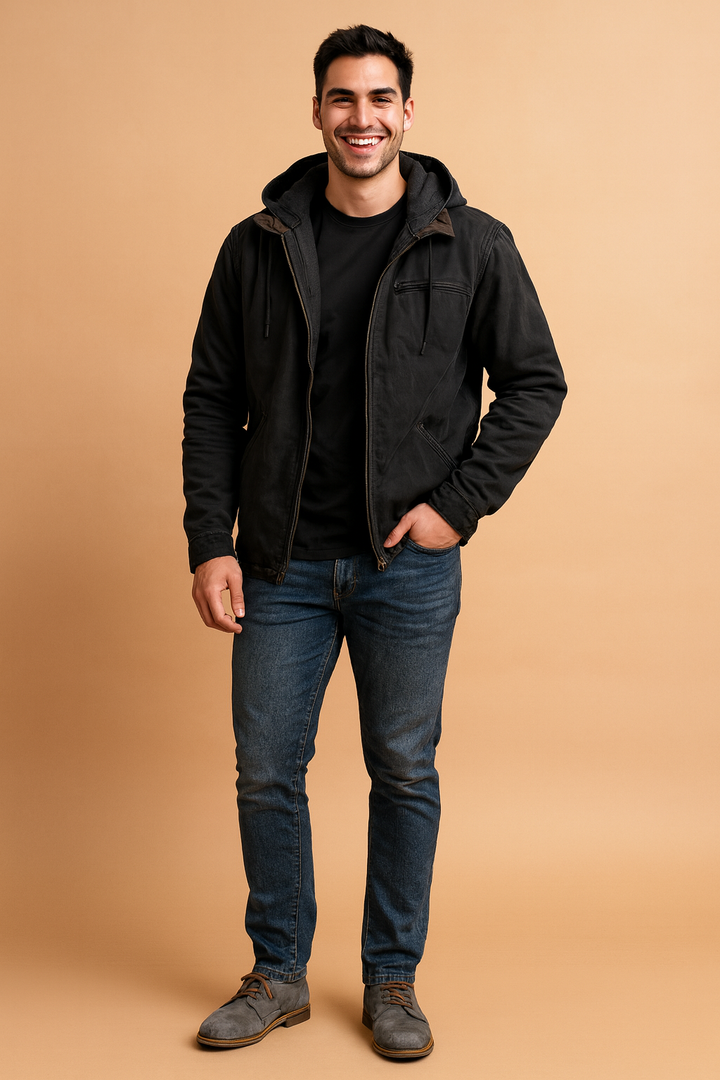 Durable men's classic hooded winter jacket, excellent for outdoor adventures and staying warm.