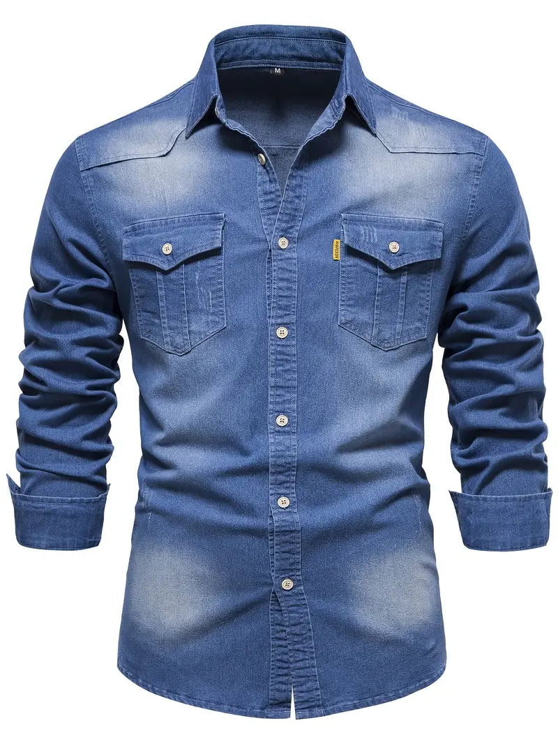 Versatile men's button-down long-sleeve casual shirt, perfect for everyday fashion & adaptable styling.