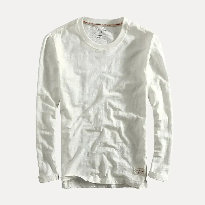 Classic fit men's long sleeve pullover shirt with a crew neck, offering everyday comfort & style.
