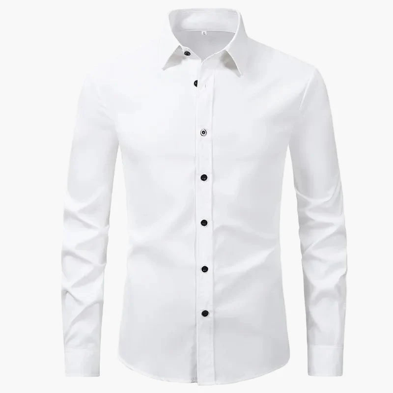 Men's classic long sleeve dress shirt, versatile for formal, office, or casual wear.