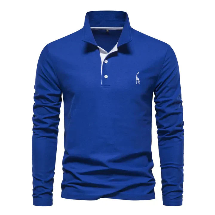 Comfortable men's long-sleeve polo, a classic collared shirt for versatile wardrobe essential styling.