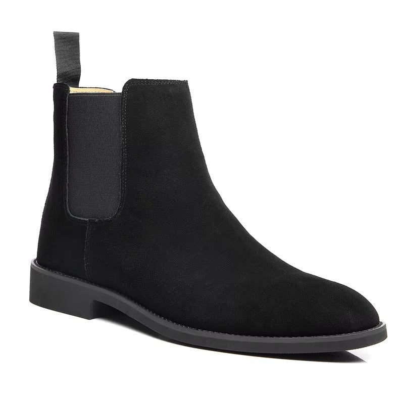 Sleek men's leather Chelsea boots, pull-on ankle style, providing comfort & elegance for diverse men's footwear.