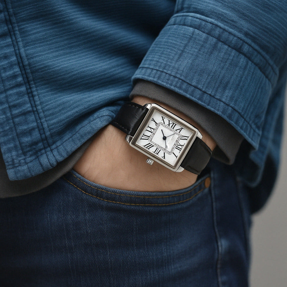 Men's classic square analog retro dress watch, ideal for formal wear.