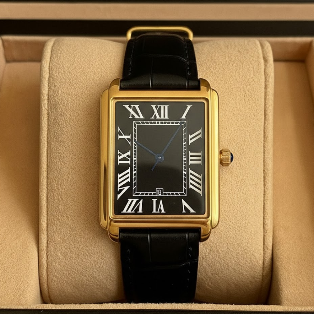 Stylish men's classic square analog retro dress watch; a versatile formal accessory.