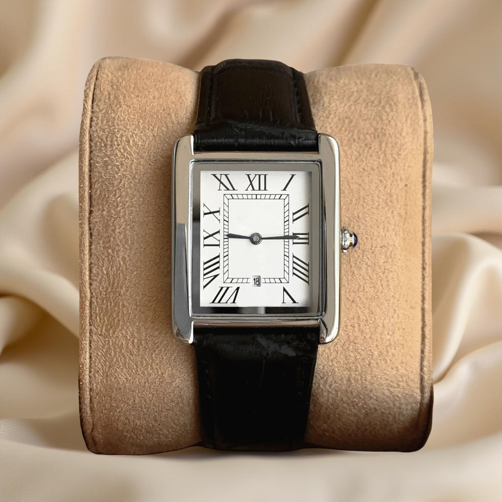 Sophisticated gentleman's square analog quartz watch for dress occasions.
