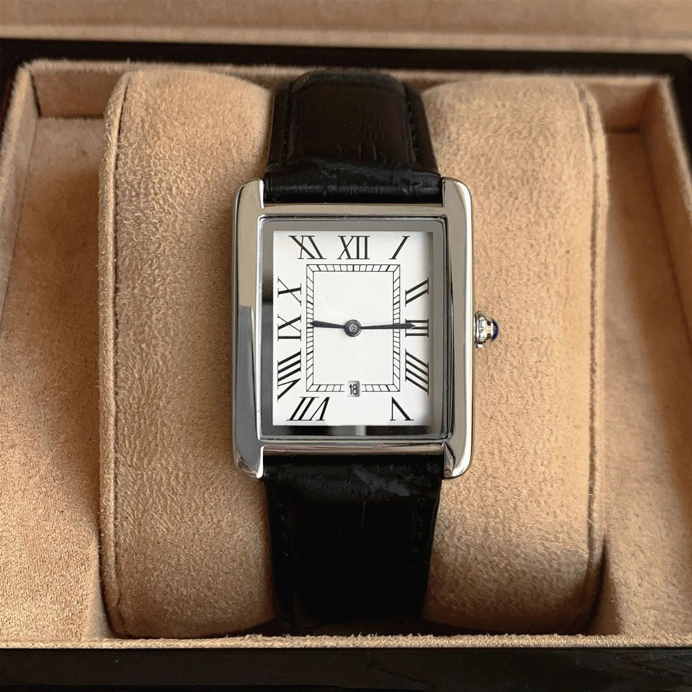 Retro style men's square analog dress watch, a timeless classic timepiece.