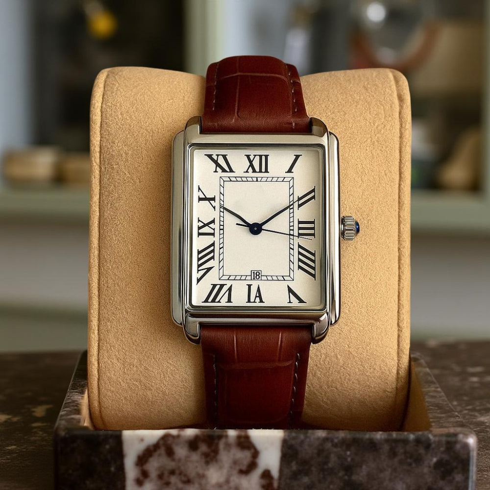 Modern take on a classic: Men's square analog dress watch with retro flair.