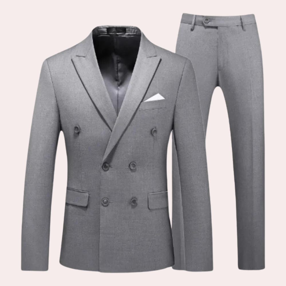 Stylish man wearing a sophisticated men's 2-piece suit, perfect for formal events & elegant occasions.