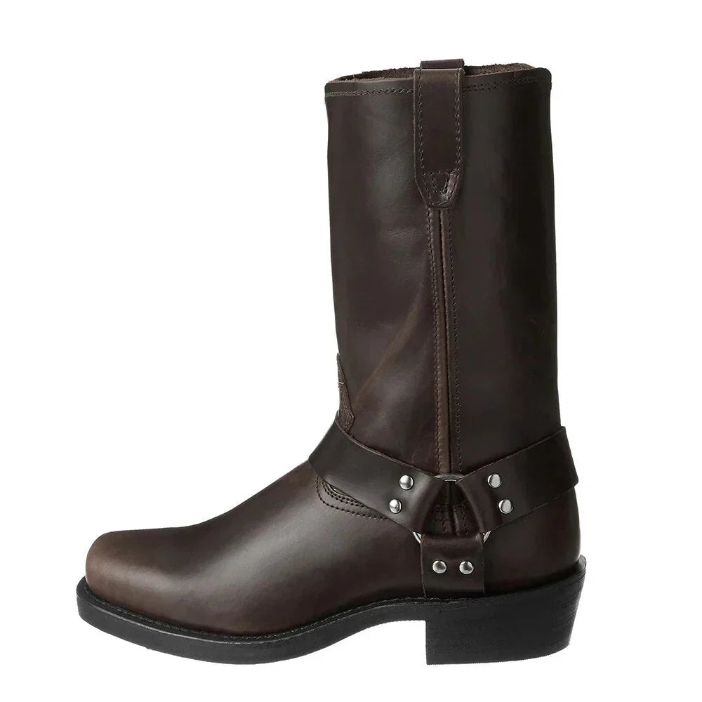 Durable men's waterproof cowboy boots for all-weather outdoor adventures. Classic western pull-on style ensures comfort & protection.