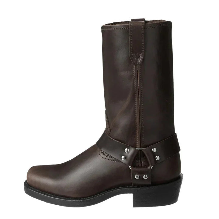 Durable men's waterproof cowboy boots for all-weather outdoor adventures. Classic western pull-on style ensures comfort & protection.