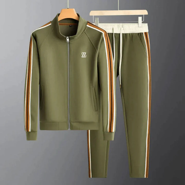 Men's comfortable gray tracksuit set, ideal for stylish casual wear or loungewear, two-piece athletic activewear.
