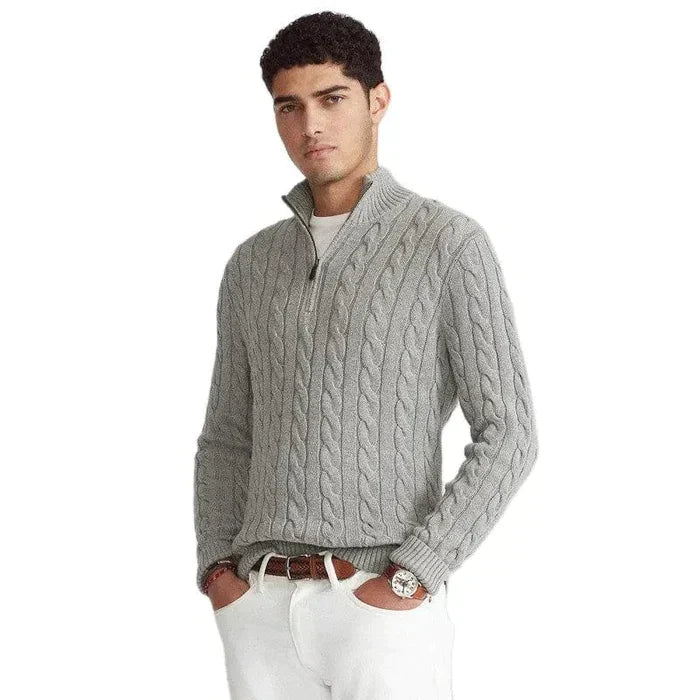 Men's comfortable half-zip pullover sweater, versatile for smart-casual and everyday layering.