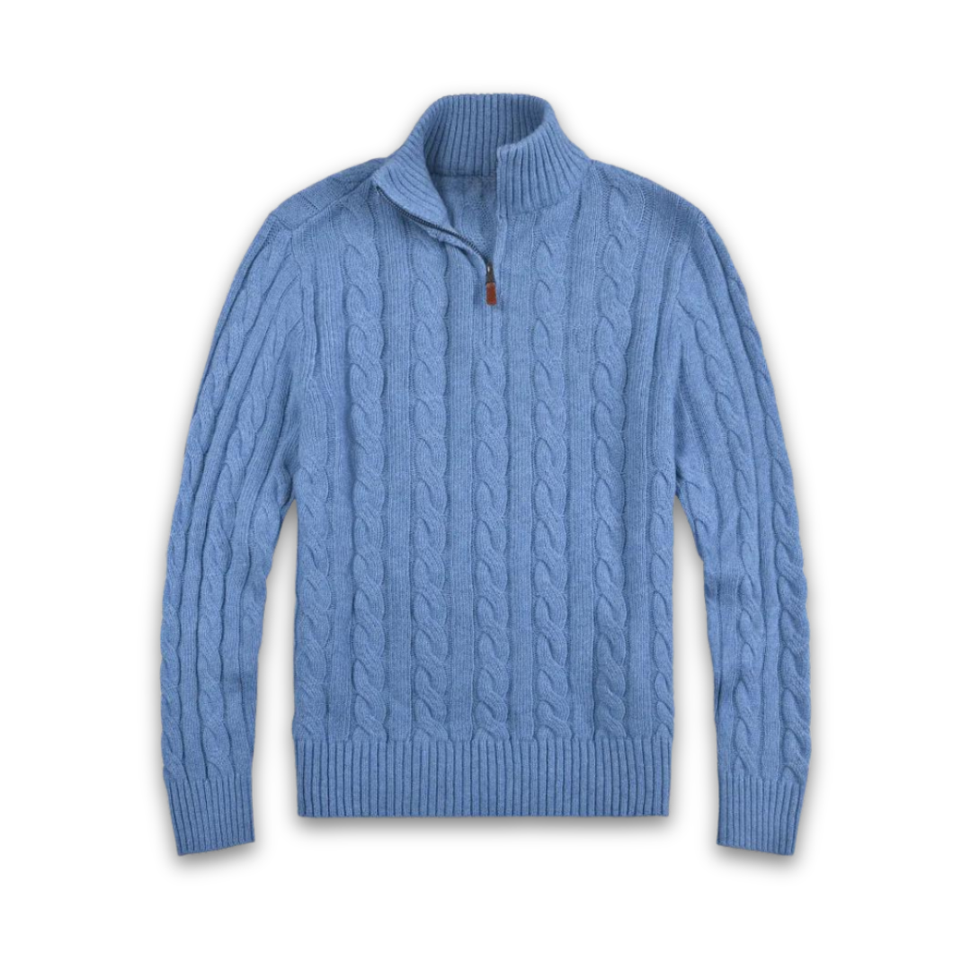 Stylish men's half-zip pullover sweater, perfect for comfortable layering and everyday menswear.