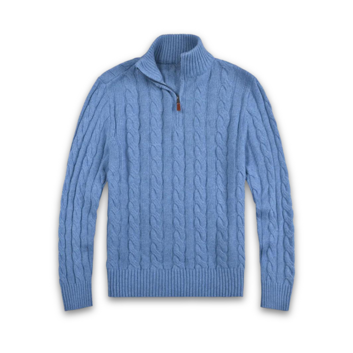 Stylish men's half-zip pullover sweater, perfect for comfortable layering and everyday menswear.