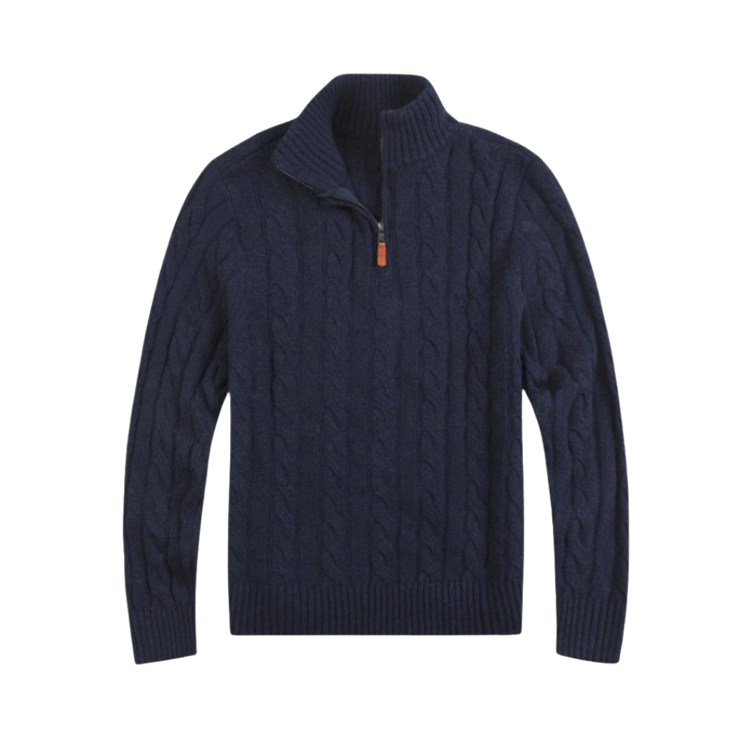 Comfortable men's half-zip pullover sweater, a versatile piece for modern casual and smart-casual wear.