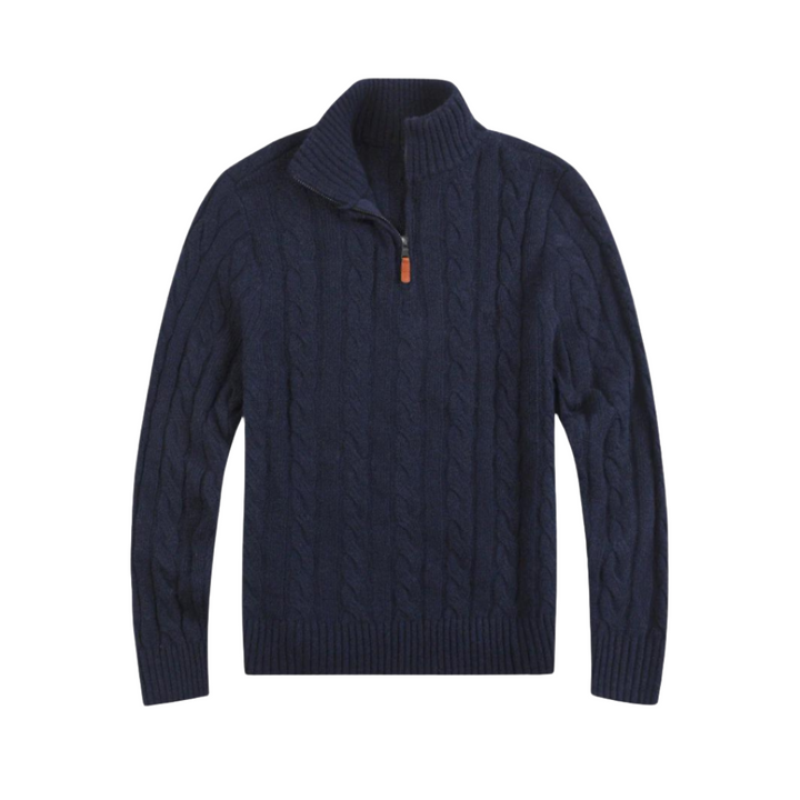Comfortable men's half-zip pullover sweater, a versatile piece for modern casual and smart-casual wear.
