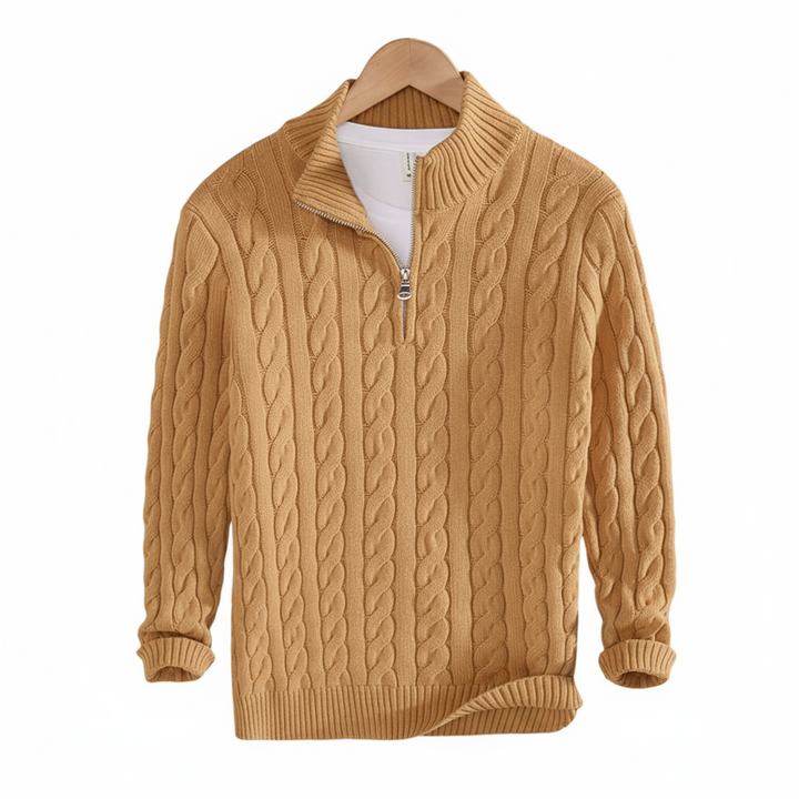 Menswear half-zip pullover sweater, offering versatile style and comfort for everyday and layering.