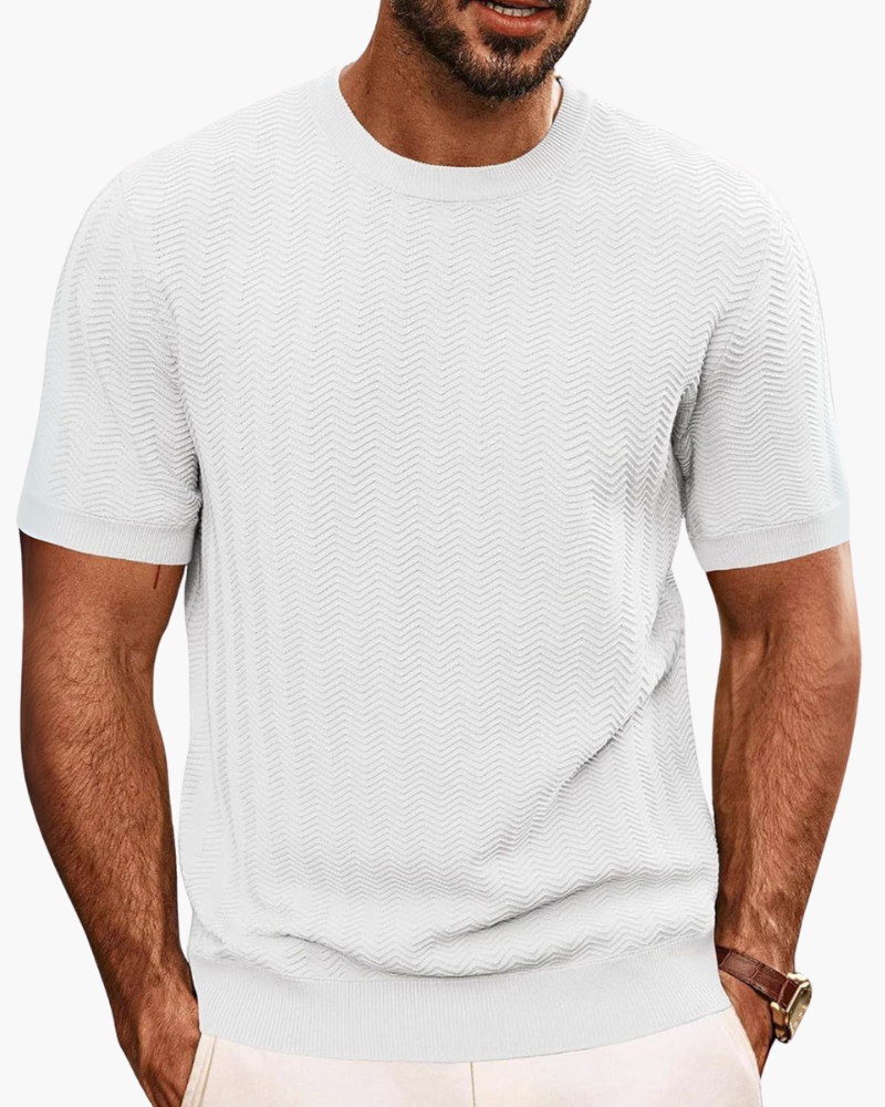 Soft men's round neck t-shirt with a relaxed fit, made from comfortable stretch knit fabric for daily wear.