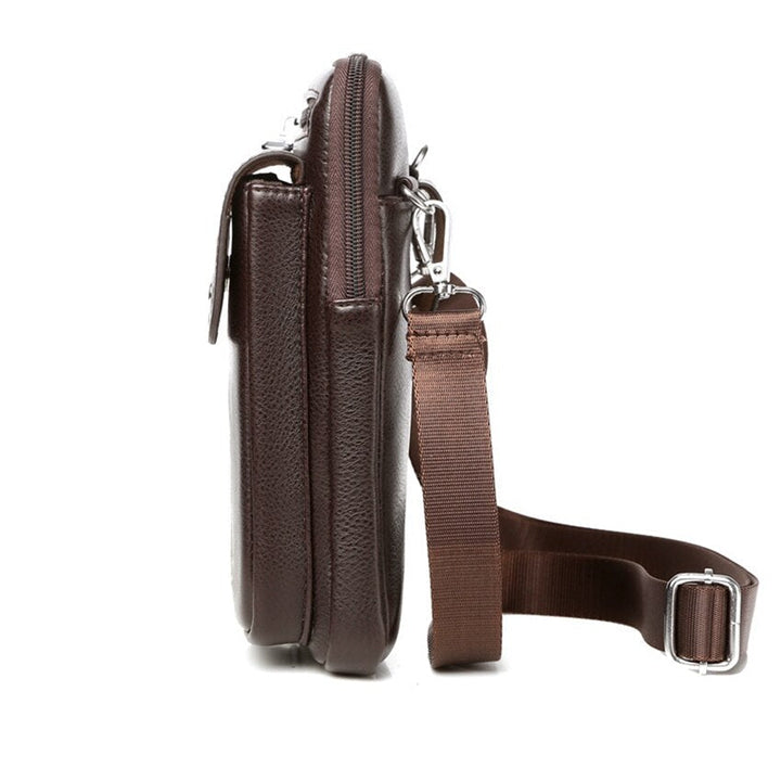 Compact men's crossbody bag, premium PU leather, adjustable strap for versatile wear.
