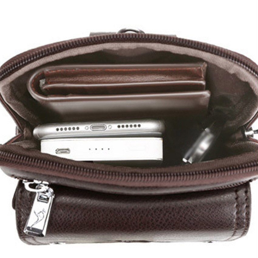 Durable men's PU leather travel bag, small & compact with a comfortable adjustable strap.