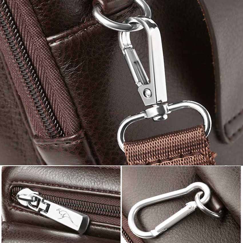 Versatile men's PU leather messenger bag, compact design, adjustable strap, secure daily use.