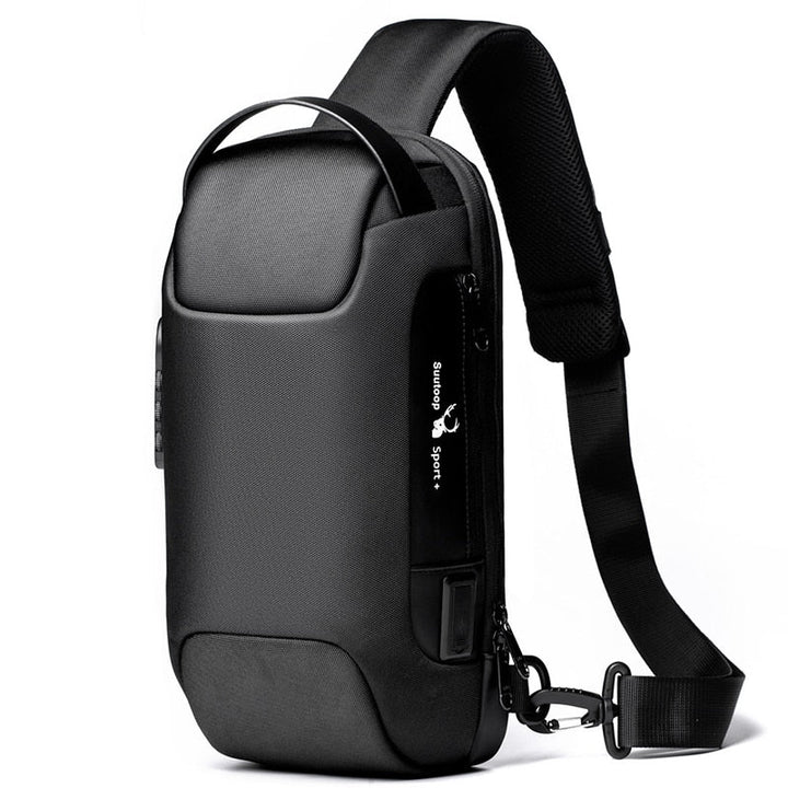 Men's compact water-resistant crossbody bag with anti-theft design & USB charging port.