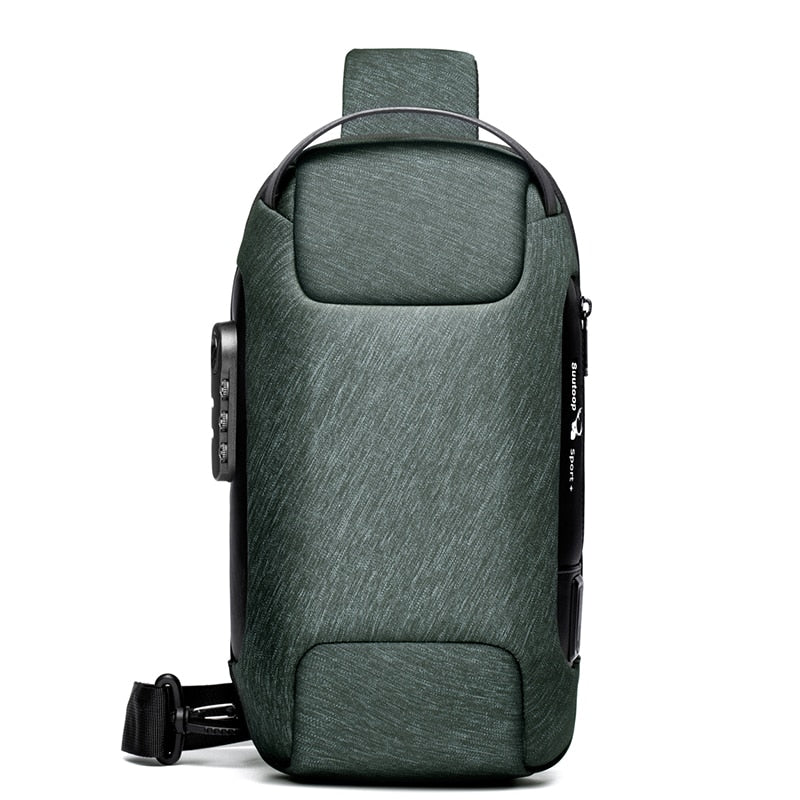 Men's water-resistant sling bag, compact for essentials, features anti-theft & USB charging.