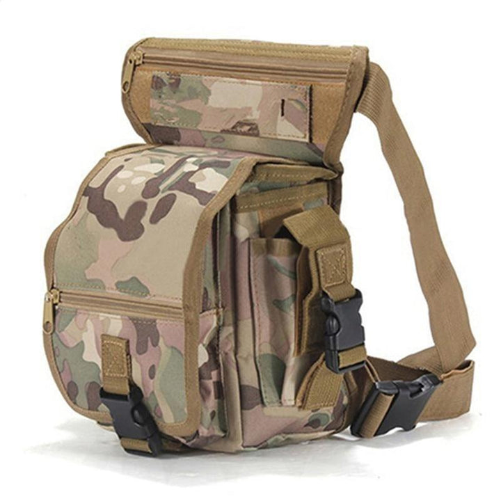 Men's durable tactical drop leg bag, water-resistant, multi-pocket for outdoor, travel, utility gear.