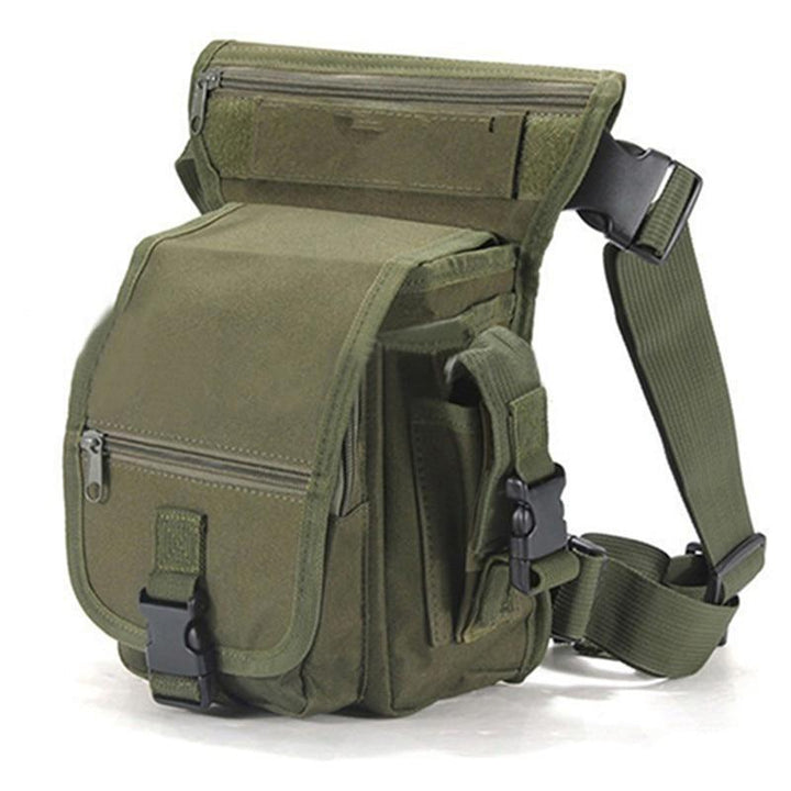 Water-resistant men's tactical bag for leg, multi-pocket design, perfect for travel, motorcycle, and utility.