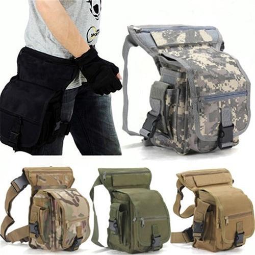 Men's water-resistant drop leg bag, tactical style with multiple pockets, excellent for outdoor & motorcycle gear.